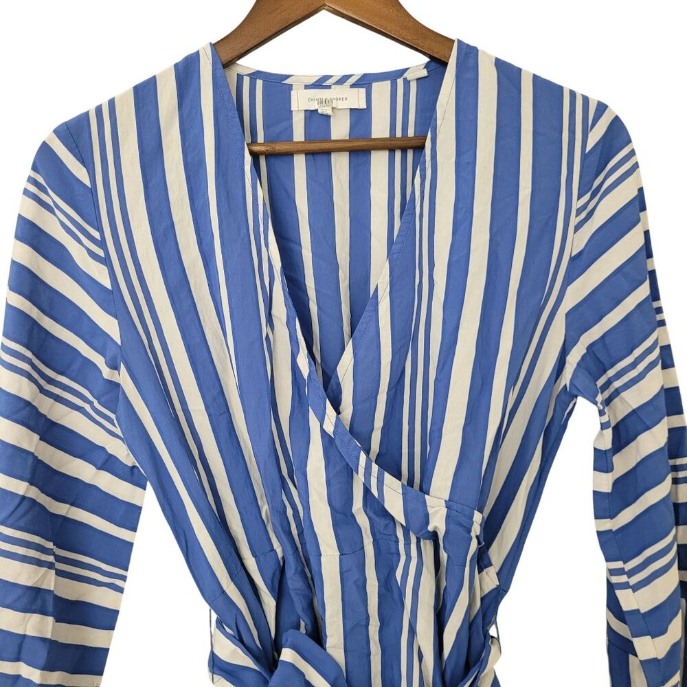 Chinti & Parker Striped Wrap Dress Womens Size 4 Blue/White Tie Waist - Picture 3 of 8